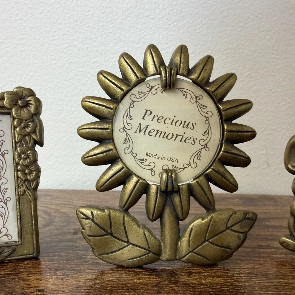 Set Of 3 AMC Brass Miniature Picture Frames Sunflower Mouse Flowers USA